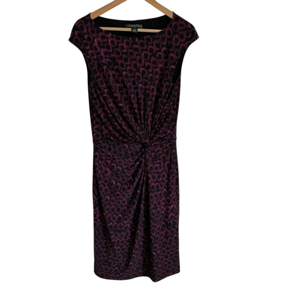 Lauren Ralph Lauren Dress Sheath Knot‎ Front Cocktail Party Purple Black 10